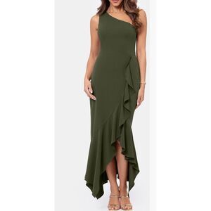 Womens Panel Hi Low‎ Cocktail And Party Dress Green Ruffle Size 8